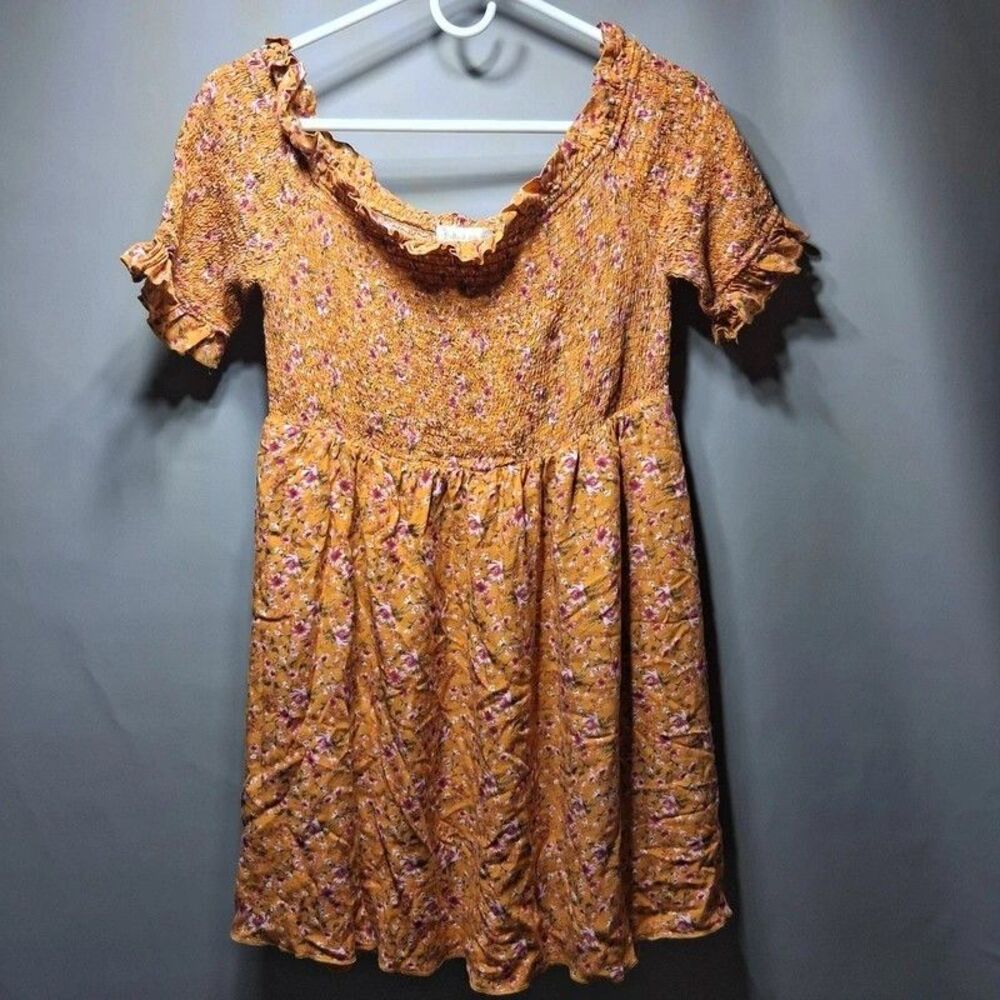 Altar'd State Gold Floral Smocked Top Autumn Cottagecore Size L Prairegirl